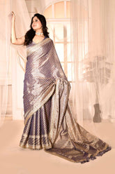 Blue -  Grey Banarasi Tissue Handloom saree